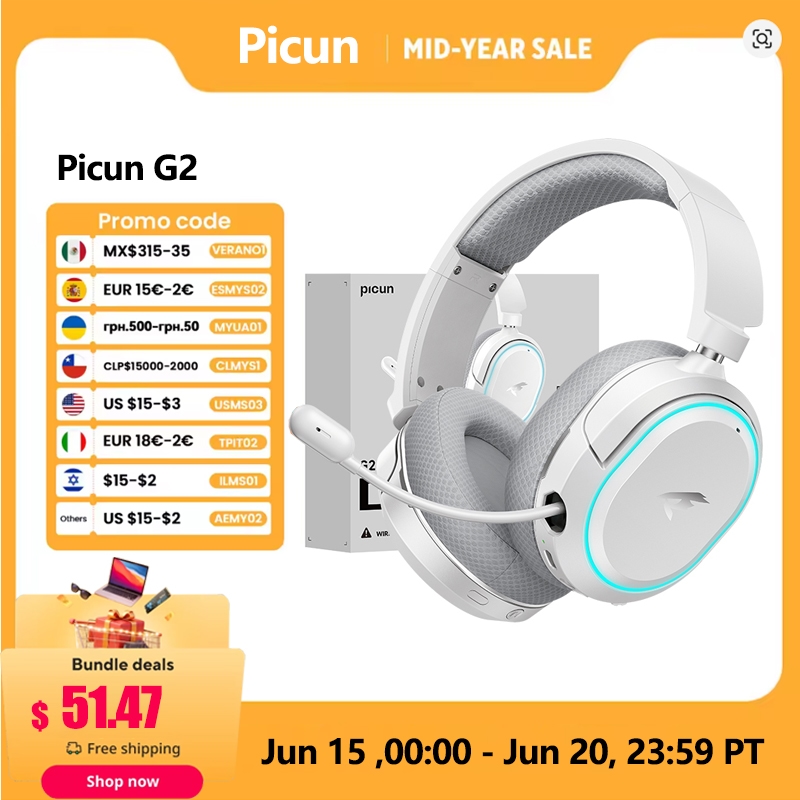 Gaming Headset 7.1 - Picun G2 2.4GHz Bluetooth Wireless Gaming