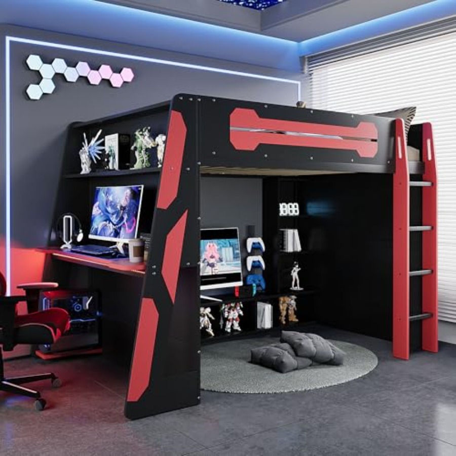 Esports Gaming Bed - Full Size Wood Gaming Loft Bed