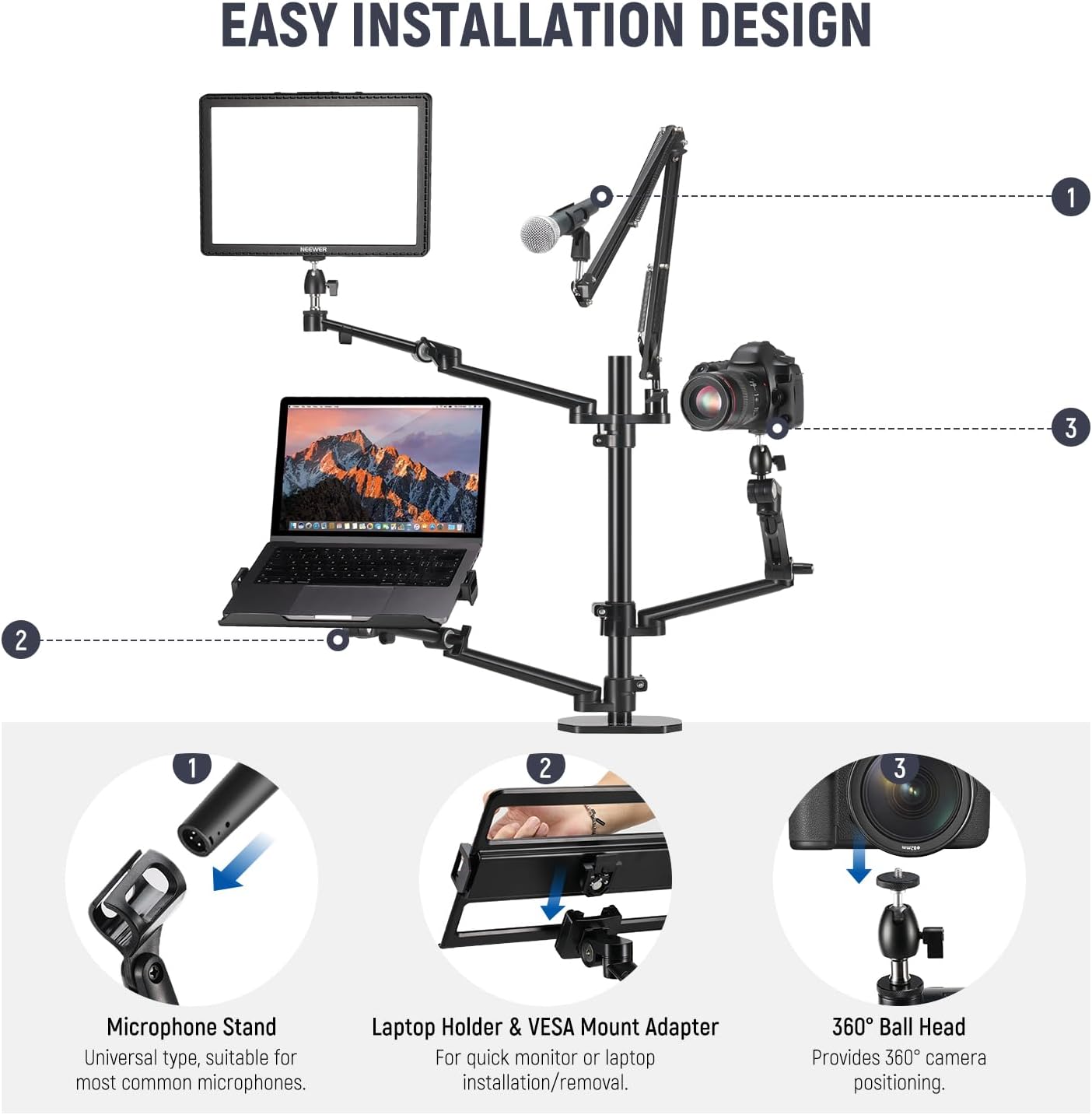 Overhead Camera Stand Desk Mou - Webcam Ring Light ulasan dan harga
