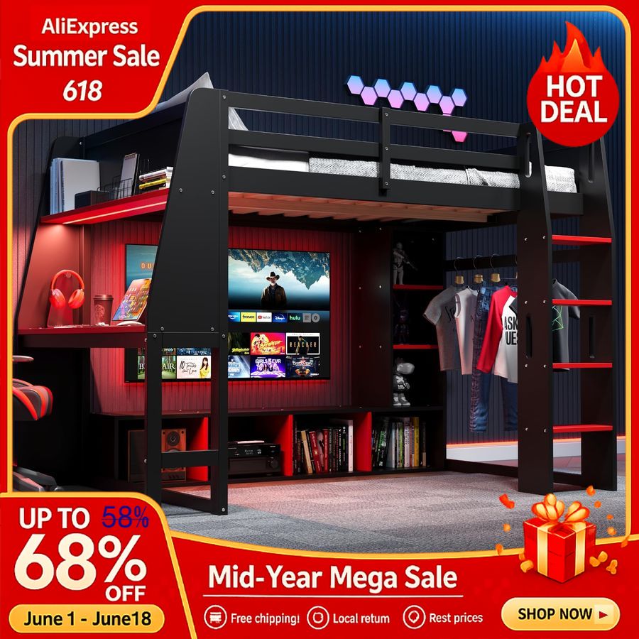 Wooden Twin Loft Bed with Gami - Esports Gaming Bed ulasan dan harga