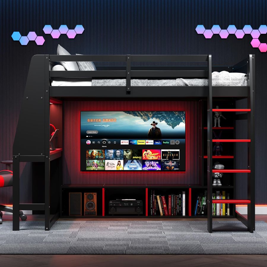 Wooden Twin Loft Bed with Gami - Esports Gaming Bed ulasan dan harga