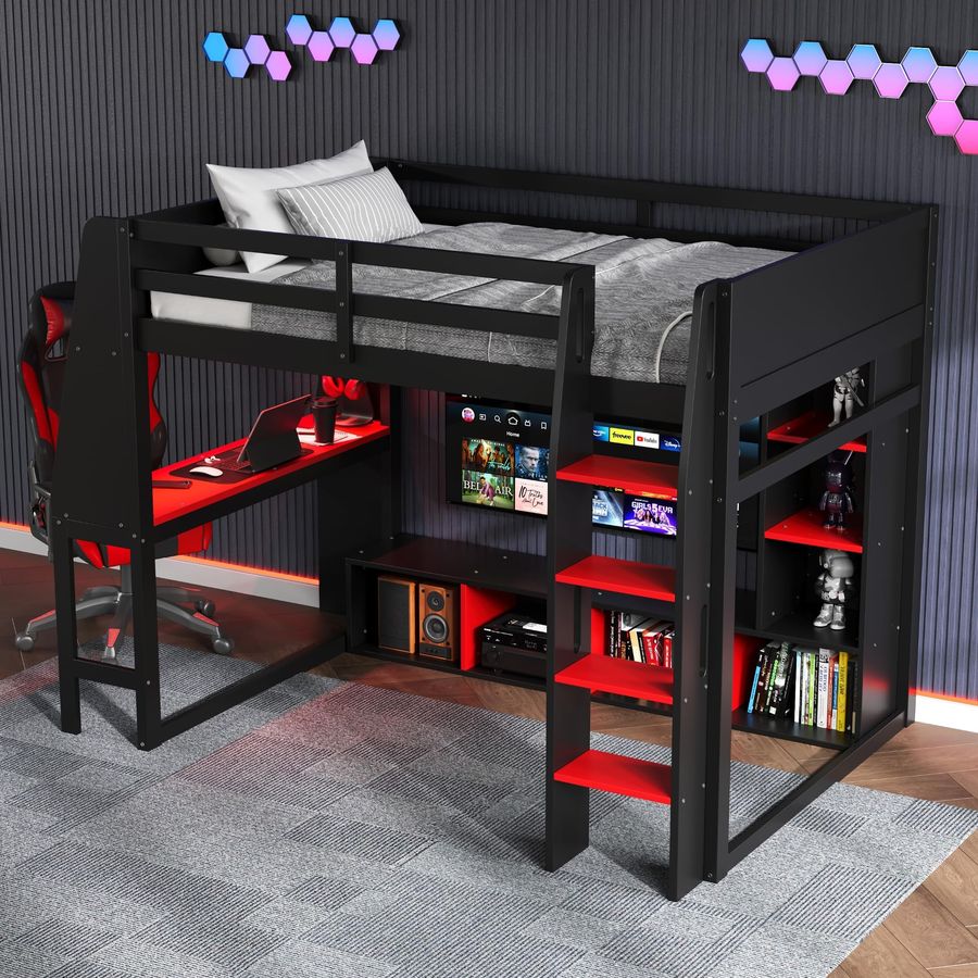 Wooden Twin Loft Bed with Gami - Esports Gaming Bed ulasan dan harga