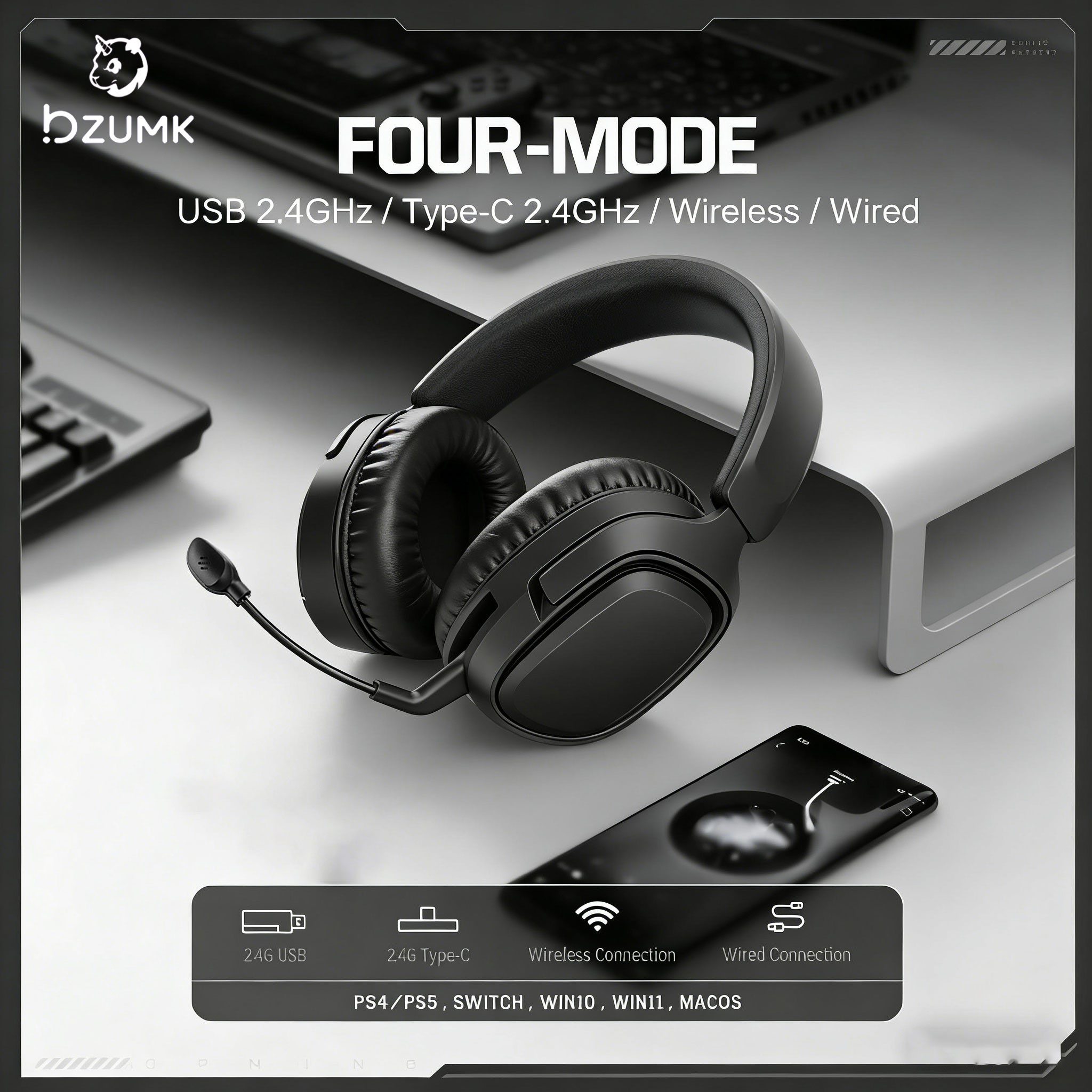 BZUMK GT808 Triple-Mode Gaming - Gaming Headset 7.1 ulasan dan harga