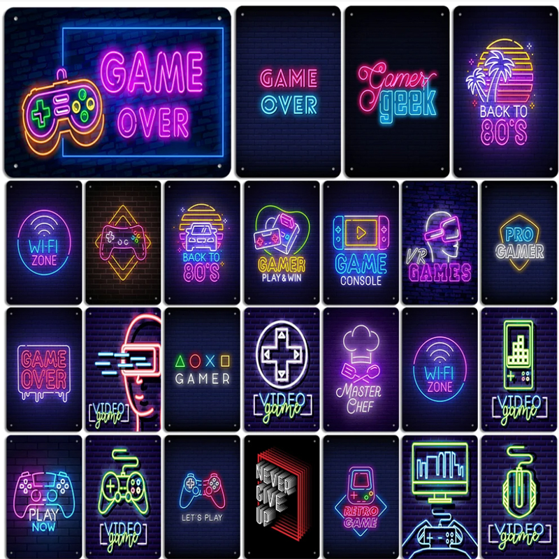 Neon Video Game Metal Tin Sign - Esports Gaming Bar ulasan dan harga