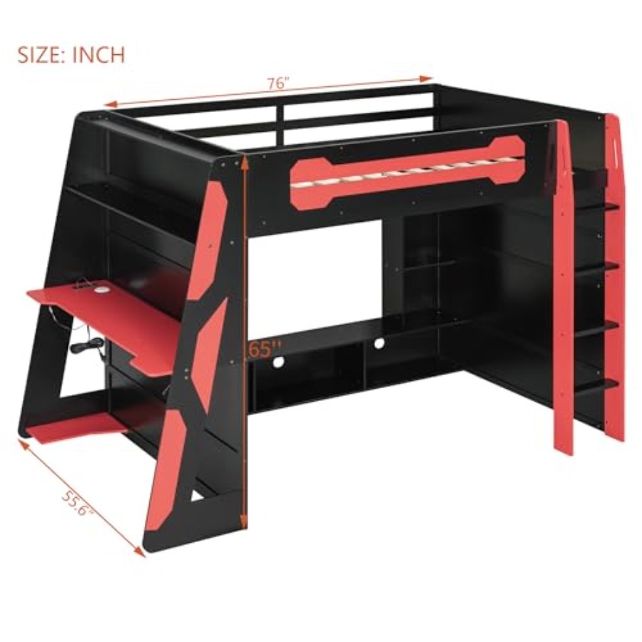 Full Size Wood Gaming Loft Bed - Esports Gaming Bed ulasan dan harga