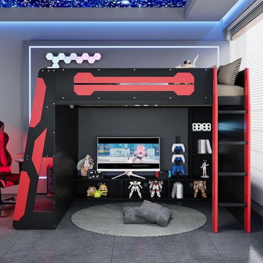 Full Size Wood Gaming Loft Bed - Esports Gaming Bed ulasan dan harga