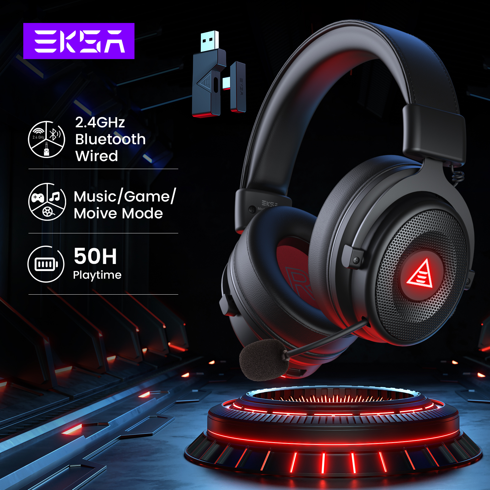 EKSA E900 BT 2.4GHz Wireless B - Gaming Headset 7.1 ulasan dan harga