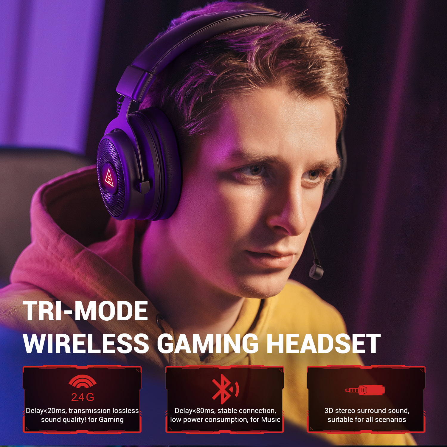 EKSA E900 BT 2.4GHz Wireless B - Gaming Headset 7.1 ulasan dan harga